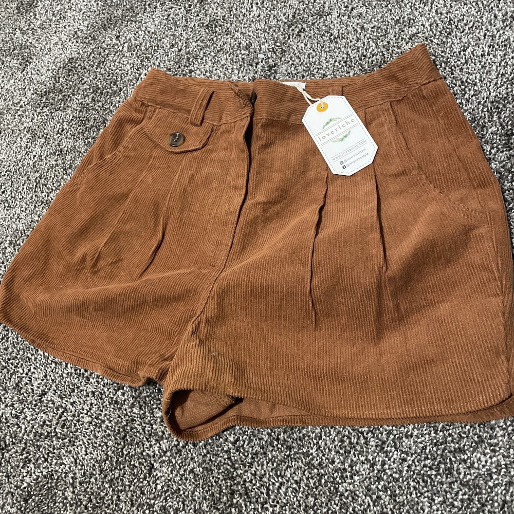 Loveriche Corduroy High Waist Brown Shorts Size S NWT